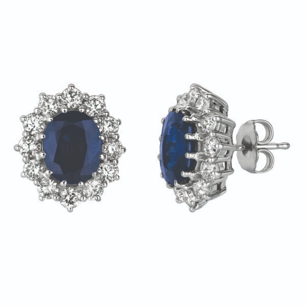 7.00 Carat Natural Sapphire & Diamond Oval Earring